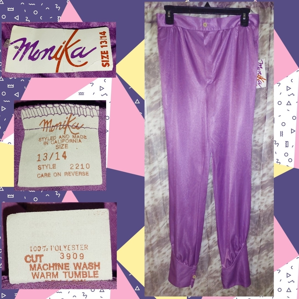 Monika brand Dark Lavender Soft Satin Knit Pants Sz 13/14 80s/90s Vintage